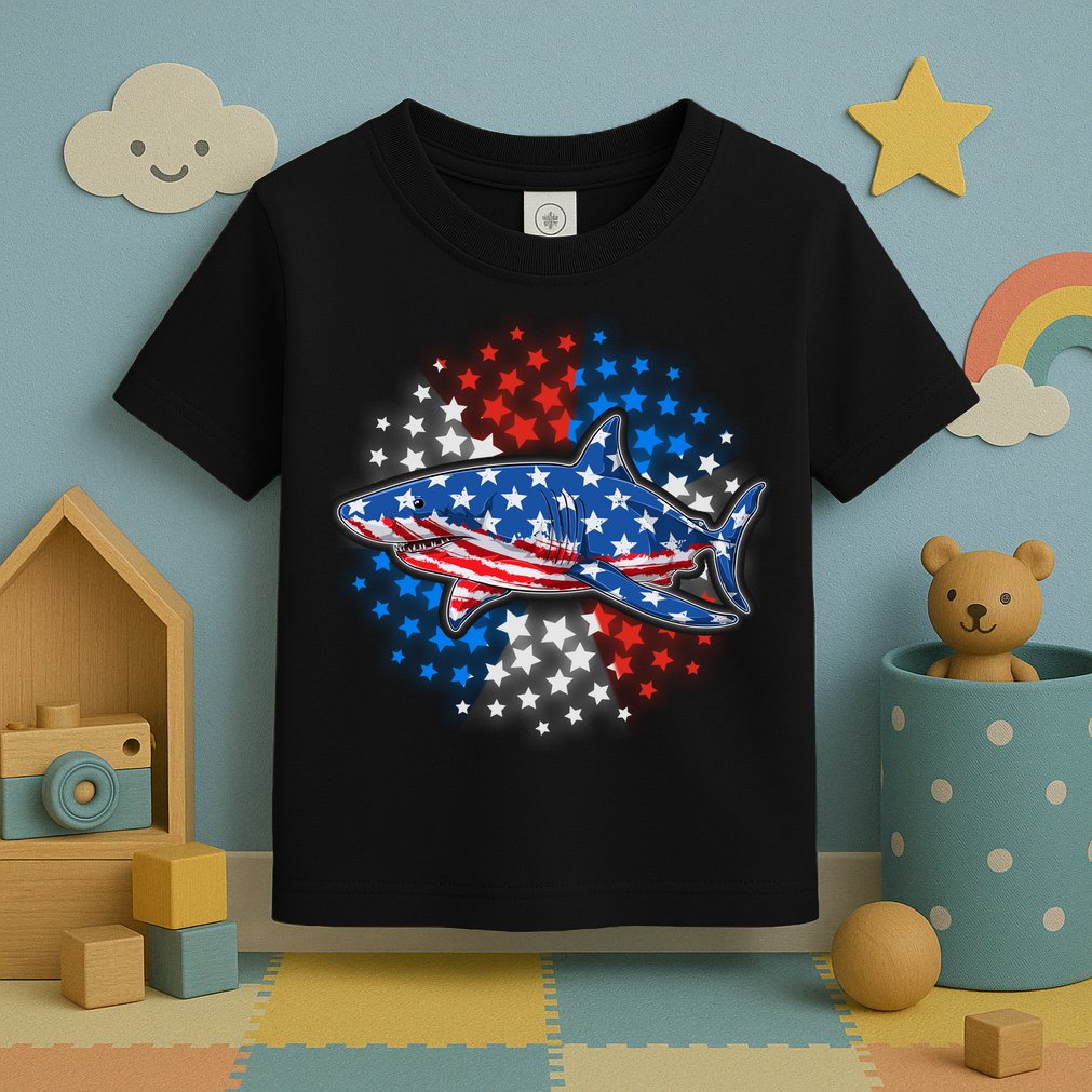 Stars And Stripes USA American Flag Shark Toddler T-Shirt