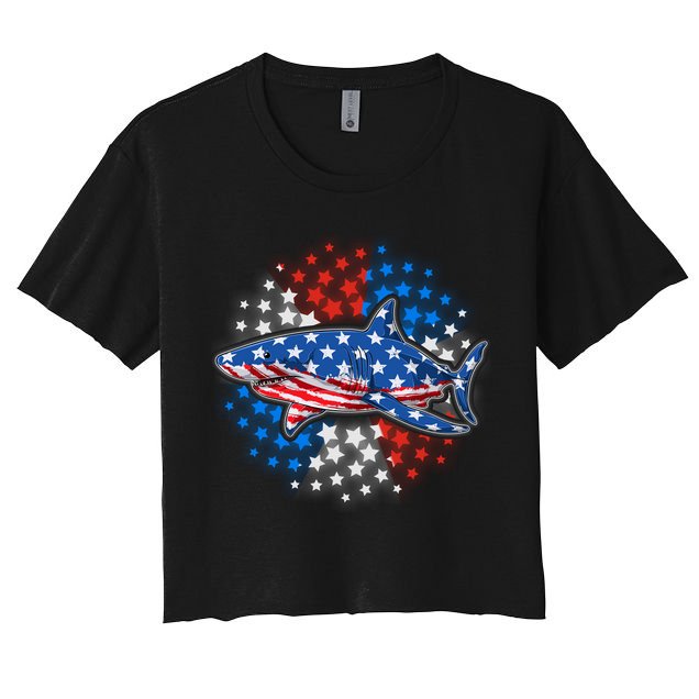 Stars And Stripes USA American Flag Shark Crop Top