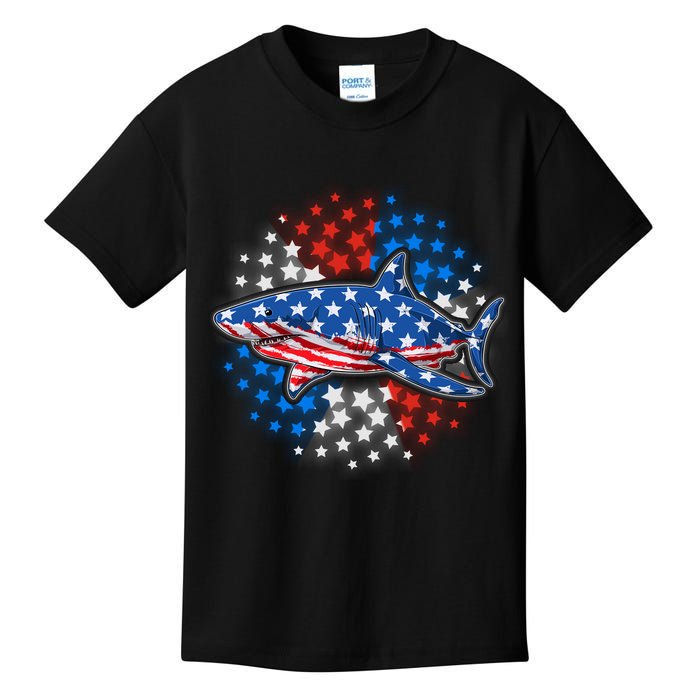 Stars And Stripes USA American Flag Shark Kids T-Shirt