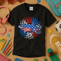 Stars And Stripes USA American Flag Shark Kids T-Shirt
