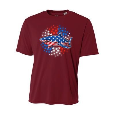 Stars And Stripes USA American Flag Shark Youth Performance Sprint T-Shirt