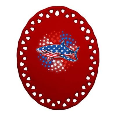 Stars And Stripes USA American Flag Shark Ceramic Oval Ornament