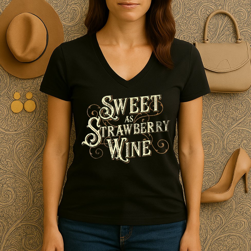 Sweet As Strawberry Wine Ladies Designer Country Women's V-Neck T-Shirt