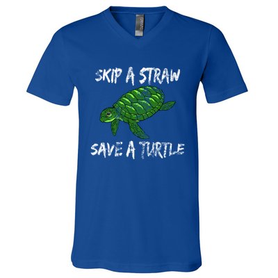 Skip A Straw Save A Turtle Cute Gift Tee Gift V-Neck T-Shirt