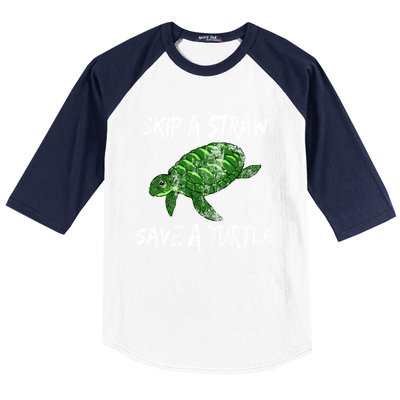 Skip A Straw Save A Turtle Cute Gift Tee Gift Baseball Sleeve Shirt