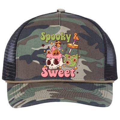 Spooky And Sweet Retro Groovy Halloween Candy Costume Gift Retro Rope Trucker Hat Cap