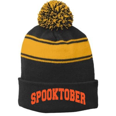 Spooktober Athletic Sports Design Stripe Pom Pom Beanie