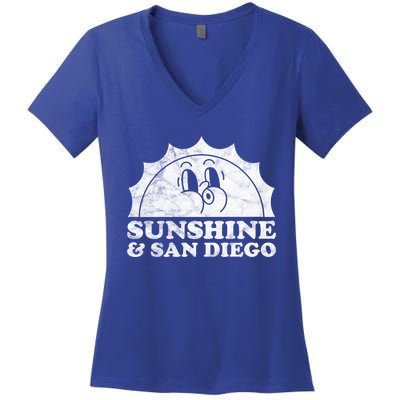 Sunshine And San Diego California Retro Vintage Sun Gift Women's V-Neck T-Shirt