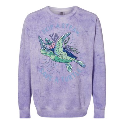 Skip A Straw Save A Turtle Ocean Colorblast Crewneck Sweatshirt