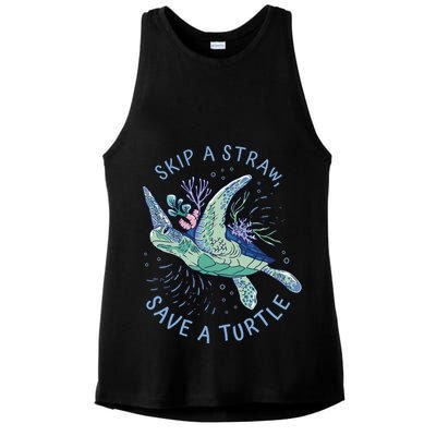 Skip A Straw Save A Turtle Ocean Ladies PosiCharge Tri-Blend Wicking Tank