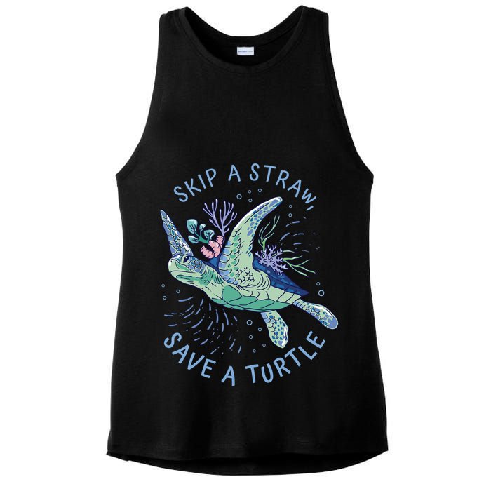 Skip A Straw Save A Turtle Ocean Ladies PosiCharge Tri-Blend Wicking Tank