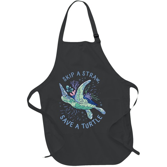 Skip A Straw Save A Turtle Ocean Full-Length Apron With Pockets