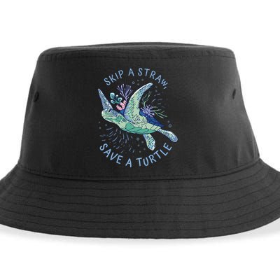 Skip A Straw Save A Turtle Ocean Sustainable Bucket Hat