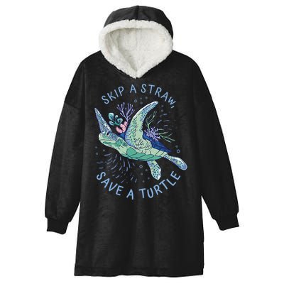 Skip A Straw Save A Turtle Ocean Hooded Wearable Blanket