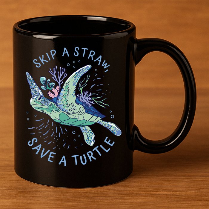 Skip A Straw Save A Turtle Ocean 11oz C Handle Ceramic Mug