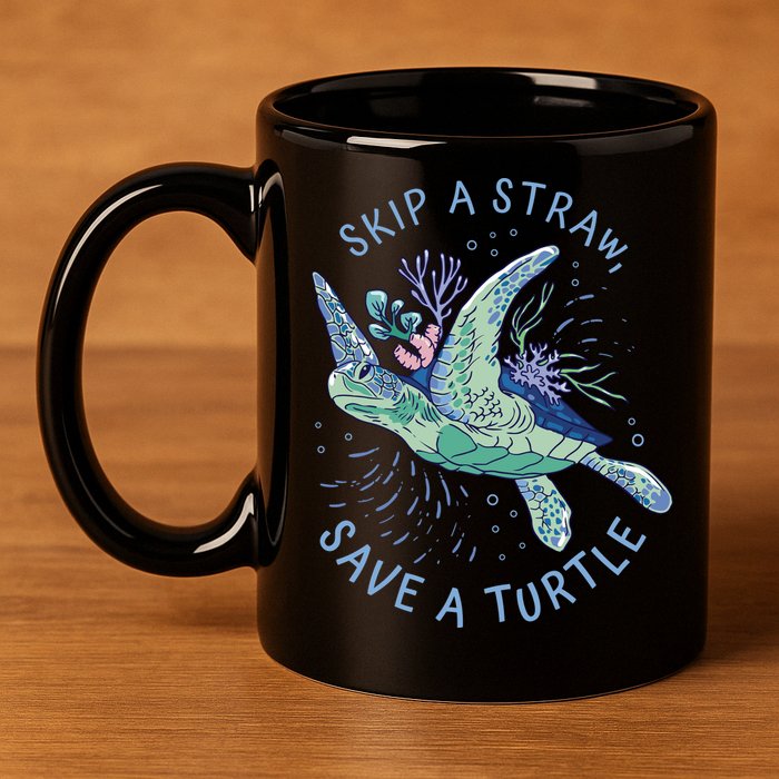 Skip A Straw Save A Turtle Ocean 11oz C Handle Ceramic Mug