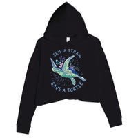 Skip A Straw Save A Turtle Ocean Crop Fleece Hoodie
