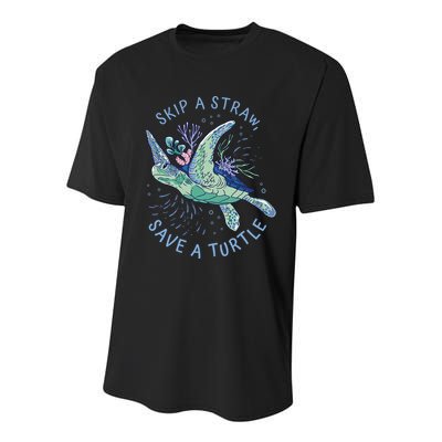 Skip A Straw Save A Turtle Ocean Youth Performance Sprint T-Shirt