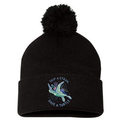 Skip A Straw Save A Turtle Ocean Pom Pom 12in Knit Beanie