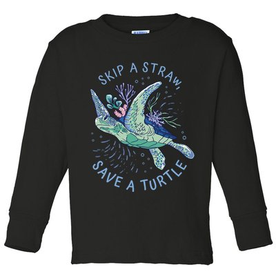 Skip A Straw Save A Turtle Ocean Toddler Long Sleeve Shirt