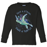 Skip A Straw Save A Turtle Ocean Toddler Long Sleeve Shirt