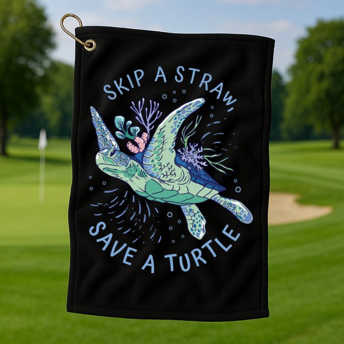 Skip A Straw Save A Turtle Ocean Golf Towel