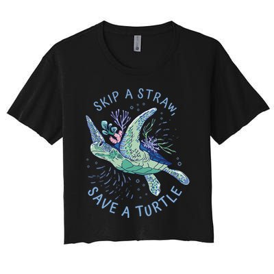 Skip A Straw Save A Turtle Ocean Crop Top