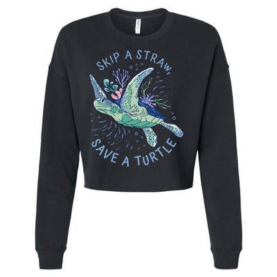 Skip A Straw Save A Turtle Ocean Cropped Pullover Crew