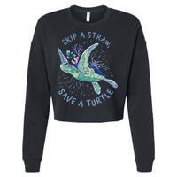 Skip A Straw Save A Turtle Ocean Cropped Pullover Crew