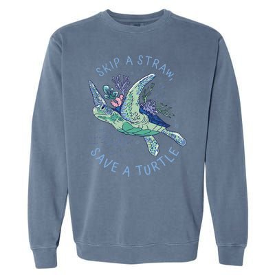 Skip A Straw Save A Turtle Ocean Garment-Dyed Sweatshirt