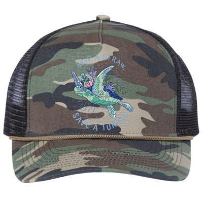 Skip A Straw Save A Turtle Ocean Retro Rope Trucker Hat Cap