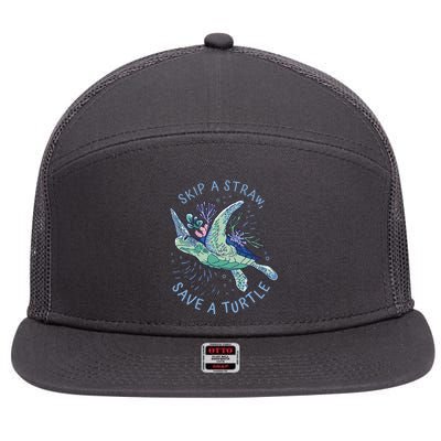 Skip A Straw Save A Turtle Ocean 7 Panel Mesh Trucker Snapback Hat