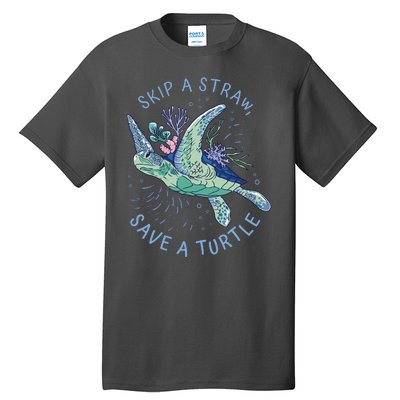 Skip A Straw Save A Turtle Ocean Tall T-Shirt