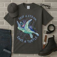Skip A Straw Save A Turtle Ocean Tall T-Shirt