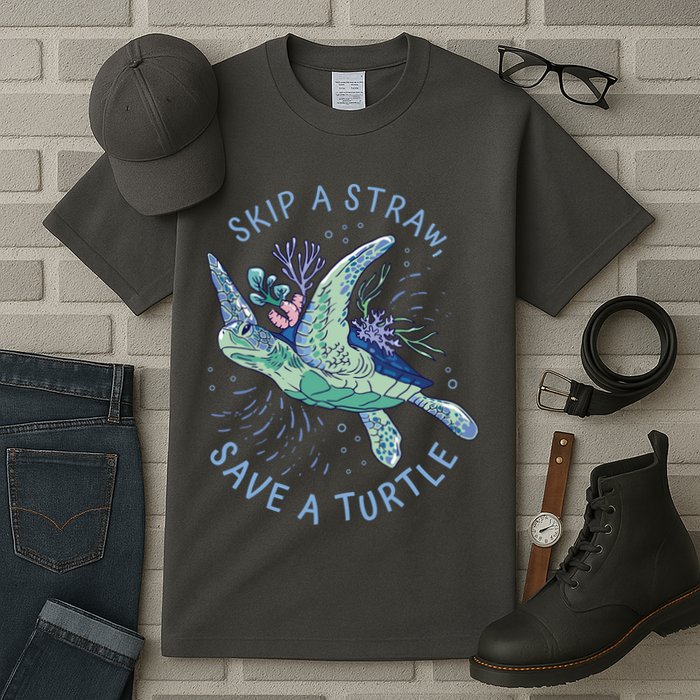 Skip A Straw Save A Turtle Ocean Tall T-Shirt