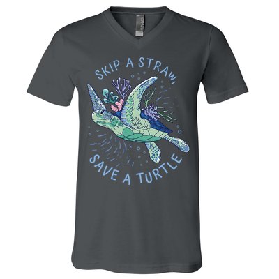 Skip A Straw Save A Turtle Ocean V-Neck T-Shirt