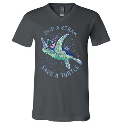 Skip A Straw Save A Turtle Ocean V-Neck T-Shirt