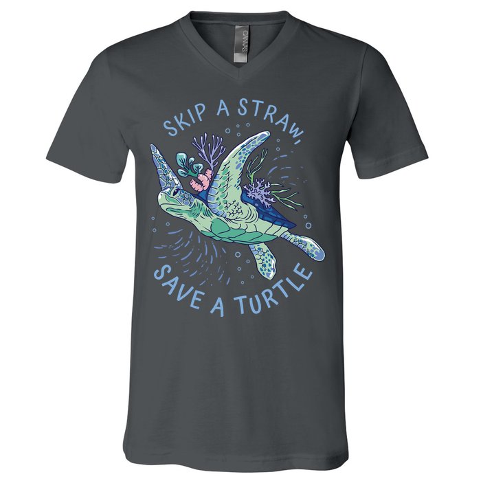 Skip A Straw Save A Turtle Ocean V-Neck T-Shirt