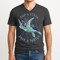 Skip A Straw Save A Turtle Ocean V-Neck T-Shirt