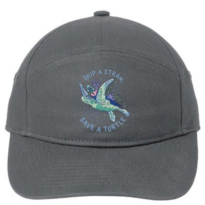 Skip A Straw Save A Turtle Ocean 7-Panel Snapback Hat