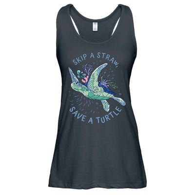 Skip A Straw Save A Turtle Ocean Ladies Essential Flowy Tank