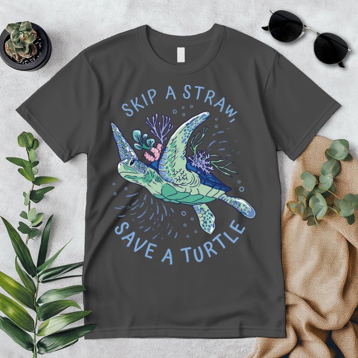 Skip A Straw Save A Turtle Ocean Premium T-Shirt