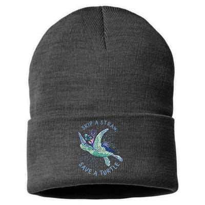 Skip A Straw Save A Turtle Ocean Sustainable Knit Beanie