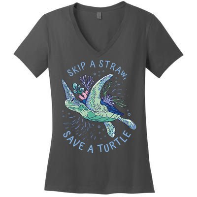 Skip A Straw Save A Turtle Ocean Women's V-Neck T-Shirt