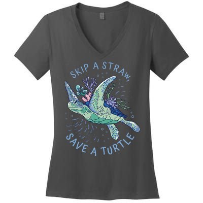 Skip A Straw Save A Turtle Ocean Women's V-Neck T-Shirt