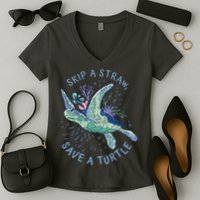 Skip A Straw Save A Turtle Ocean Women's V-Neck T-Shirt
