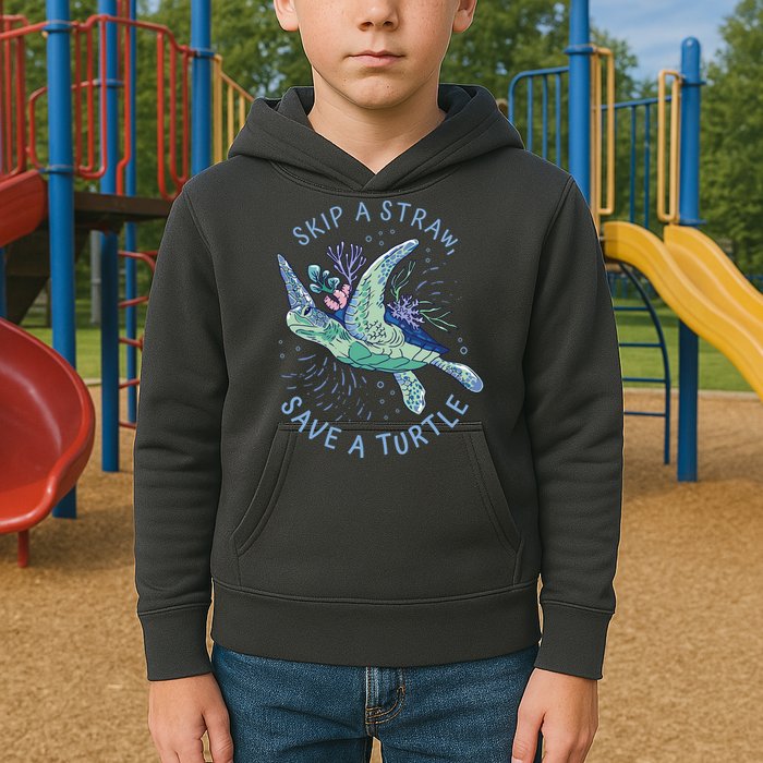 Skip A Straw Save A Turtle Ocean Kids Hoodie
