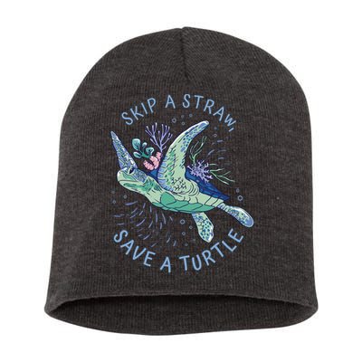 Skip A Straw Save A Turtle Ocean Short Acrylic Beanie