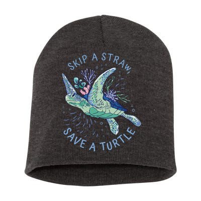 Skip A Straw Save A Turtle Ocean Short Acrylic Beanie