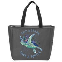 Skip A Straw Save A Turtle Ocean Zip Tote Bag